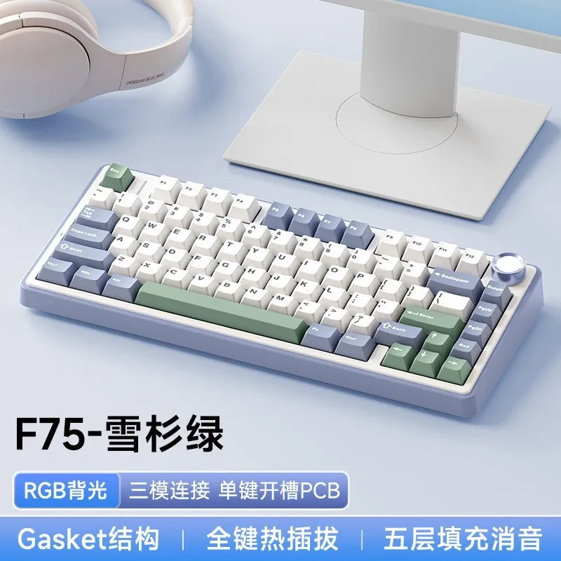 Aula F75 Mechanical Keyboard Multifunctional Knob 3 Mode RGB Hot Swappable Game Keyboard Pad Pc Game Computer Accessories Gift