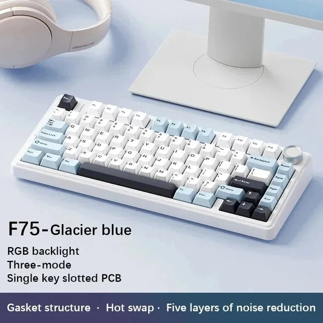 Aula F75 Mechanical Keyboard Multifunctional Knob 3 Mode RGB Hot Swappable Game Keyboard Pad Pc Game Computer Accessories Gift